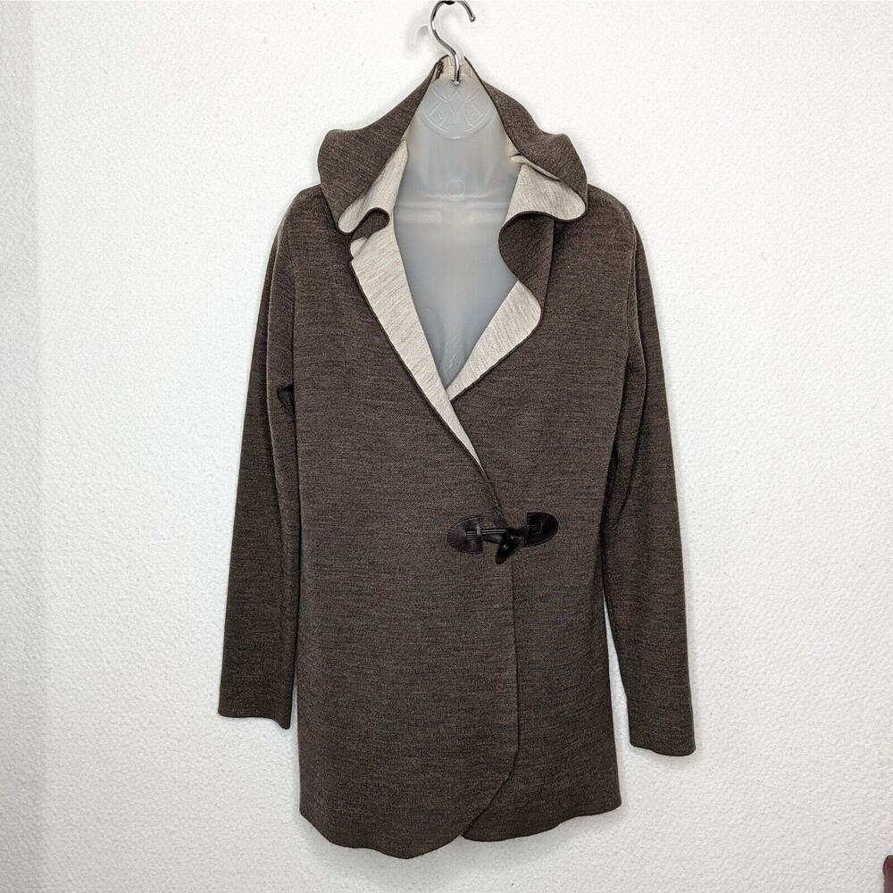 Ellen Tracy Womens Sz Small Toggle Cardigan Brown Merino Wool Blend Coatigan